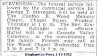 Stevenson, George -Funeral Notice